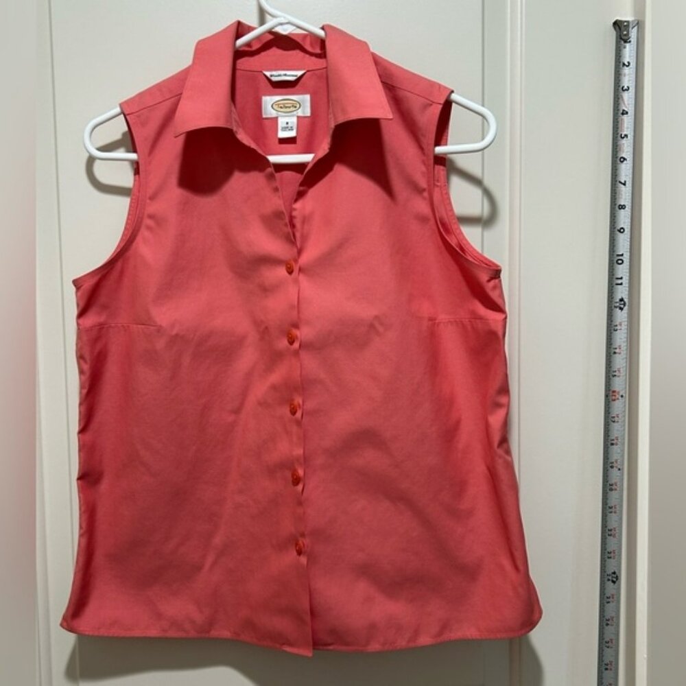 Talbots Coral Sleeveless Button Down Shirt size 8.  Wrinkle resistant cotton